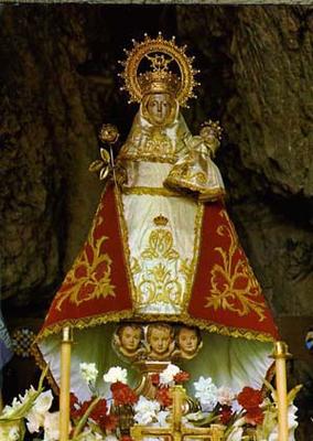 the official image of our lady of covadonga is now kept at the small chapel at the Cave of Covadonga where she appeared